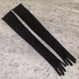 NWOT Black Mesh Extra Long Opera Gloves Stretch Form Fitting Sheer